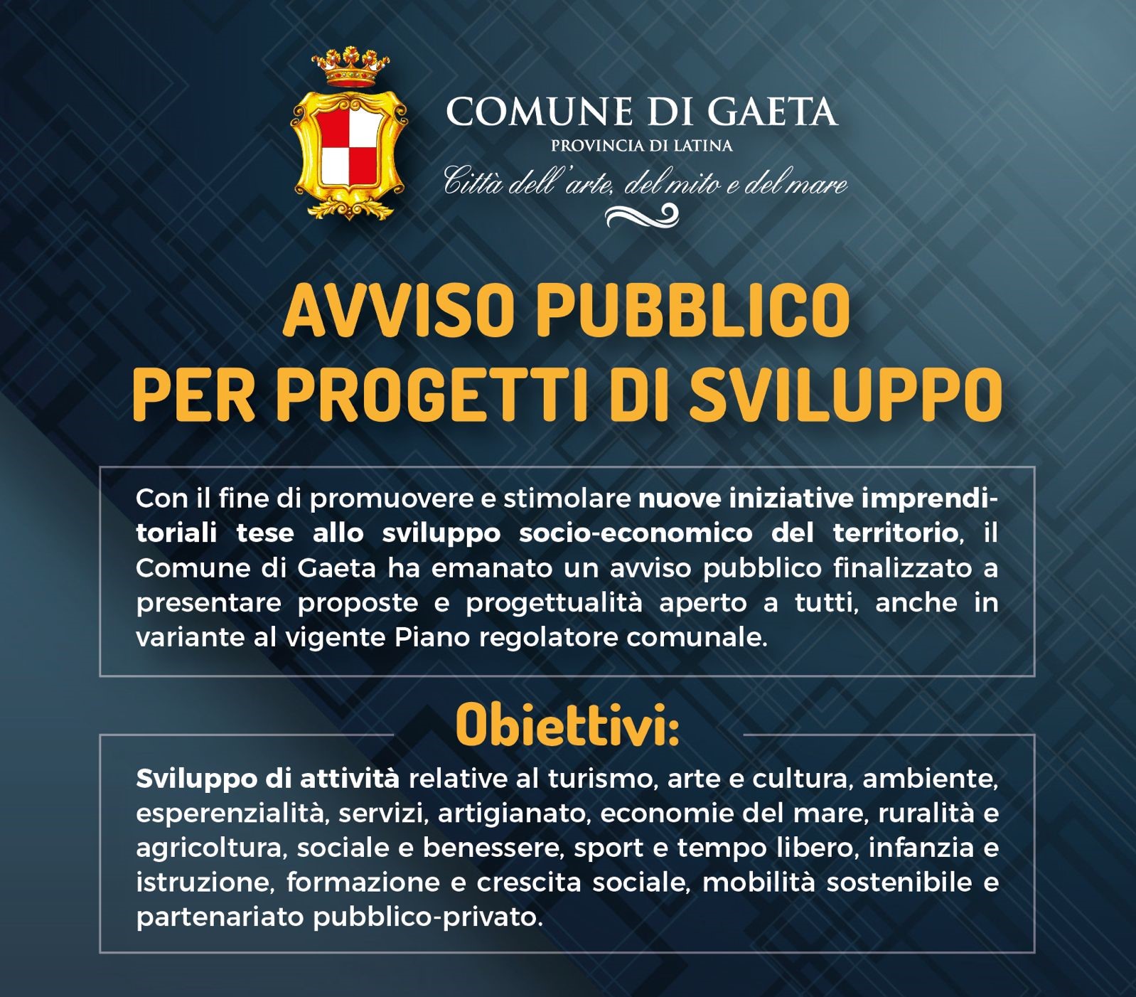 Al via l’iniziativa del Comune di Gaeta che mira a promuovere investimenti e attività per lo sviluppo socio-economico del territorio