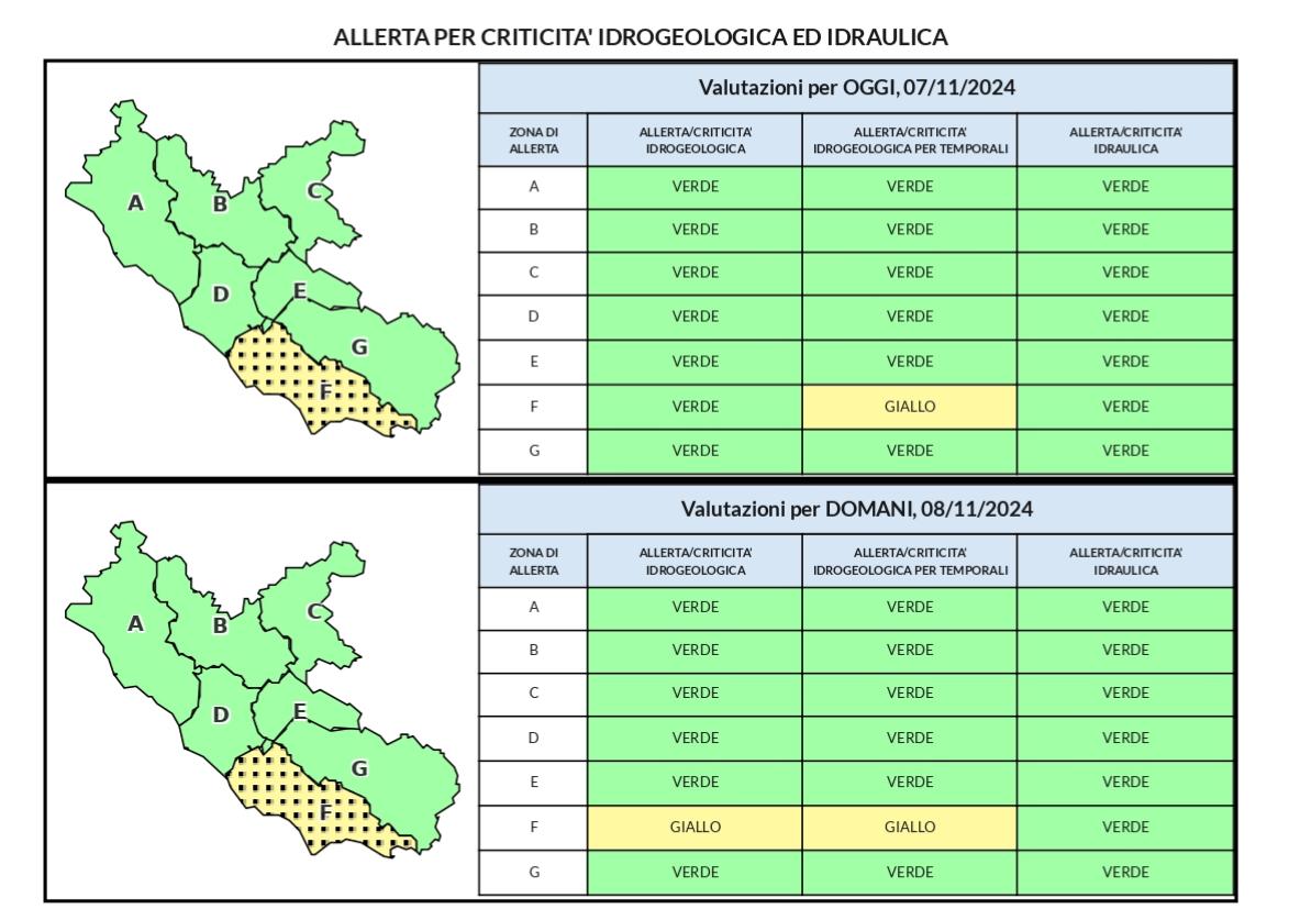 Allerta meteo gialla a partire dal pomeriggio del 7 novembre e per le successive  24-30 ore