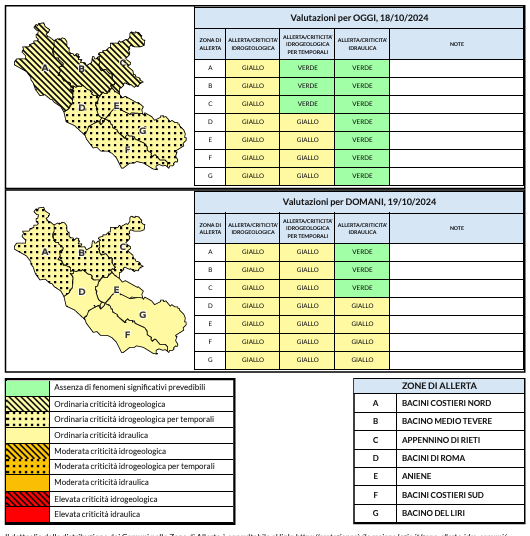 Allerta meteo (gialla) dalla sera di venerdì 18 ottobre 2024 e per le successive 18-24 ore