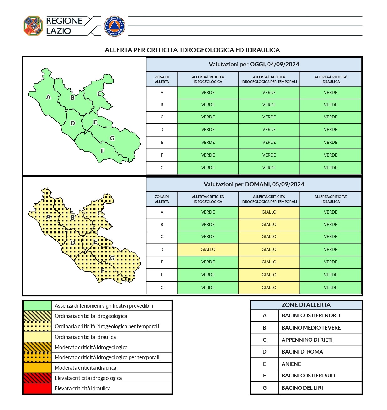 Allerta meteo (gialla) per giovedì 5 settembre