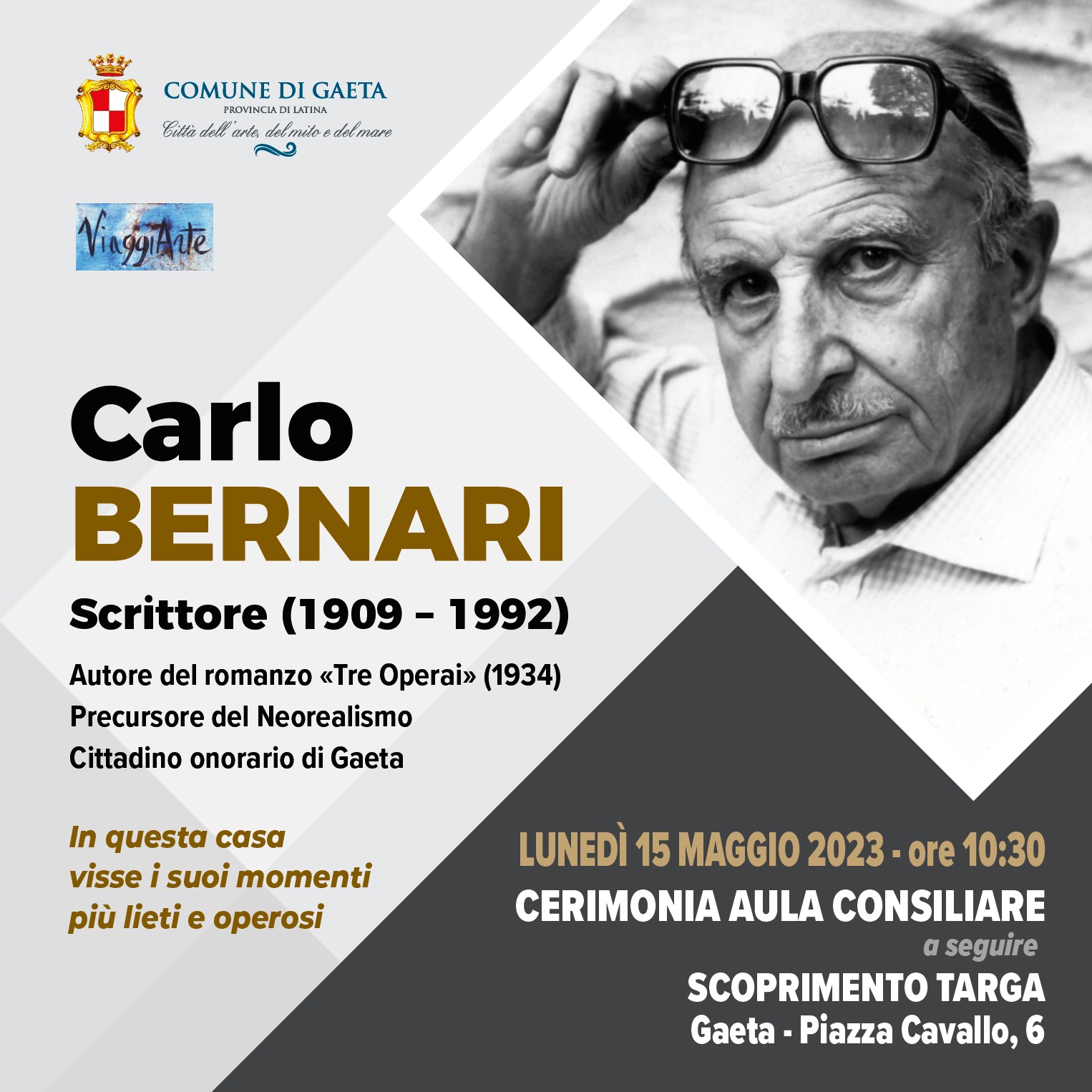 Carlo Bernari, una targa in memoria del precursore del Neorealismo e cittadino onorario di Gaeta