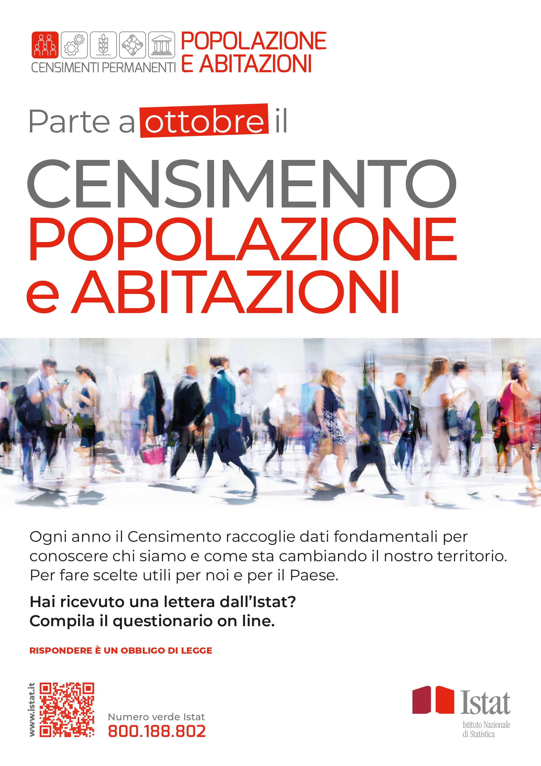 Il 7 ottobre inizio del Censimento Permanente della Popolazione e delle Abitazioni