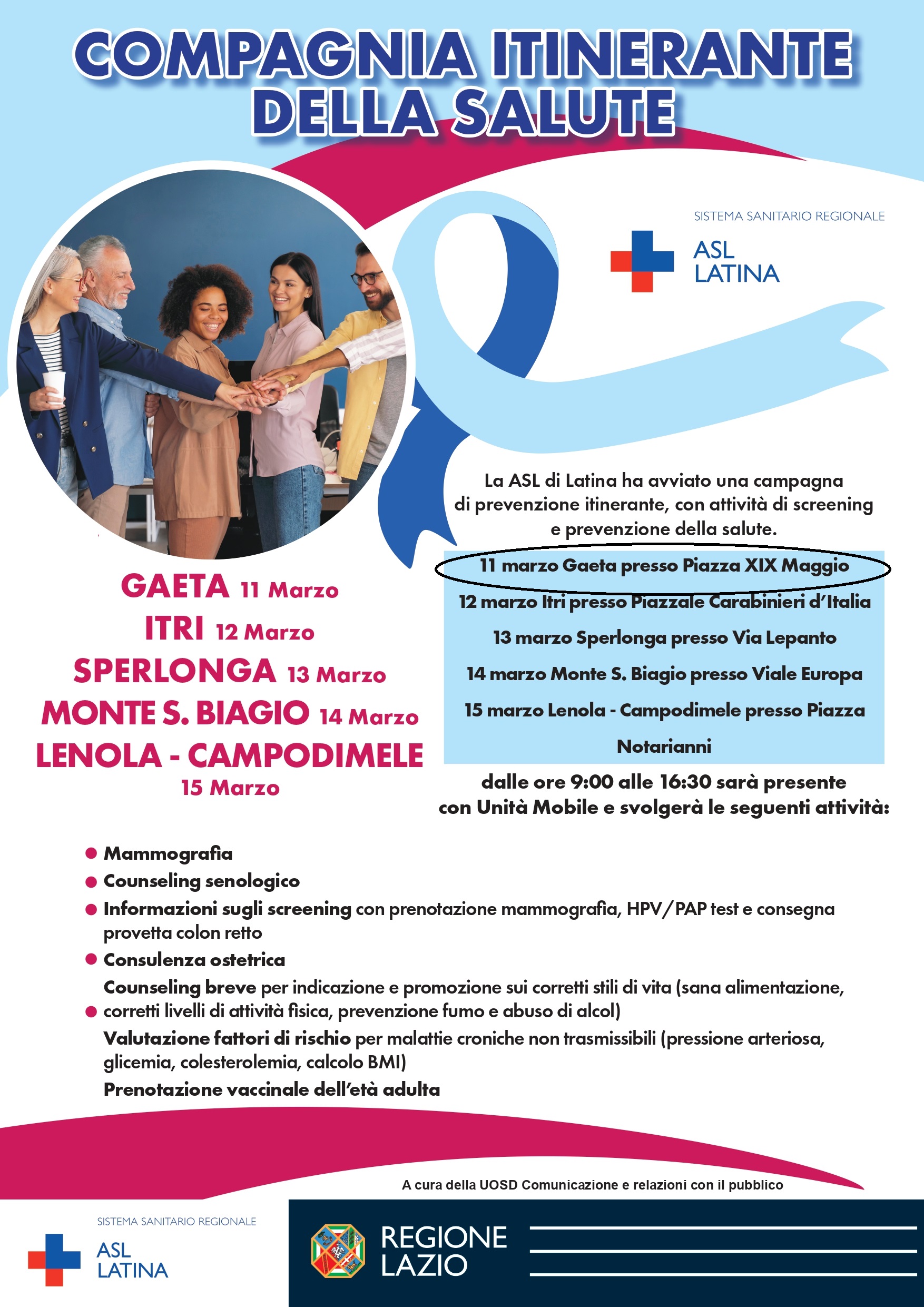 Martedì 11 Marzo in Piazza Di Liegro la Compagnia itinerante della Prevenzione: l’unità mobile per screening oncologici e la valutazione dei fattor...