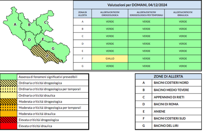  Nuova allerta gialla dal primo mattino di mercoledì 4 dicembre e per le successive 12-18 ore