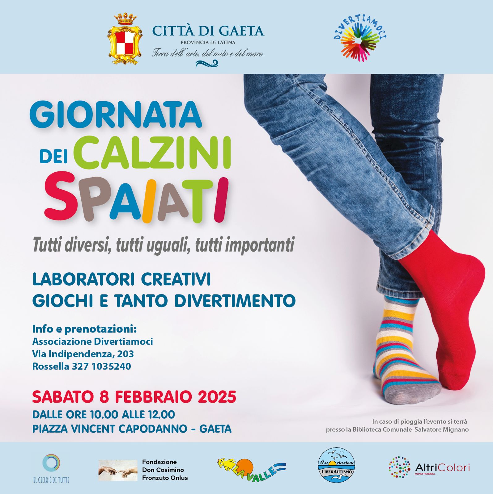 Sabato 8 febbraio anche Gaeta celebrerà la «Giornata dei calzini spaiati»